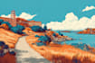 draw a building, landscape into vector art illustration