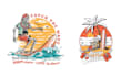 make summer surfing skeleton logo with illustration