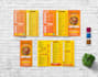 design editable digital menu, restaurant menu, animated tv screen, trifold menu
