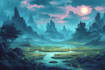 draw landscape illustration and background concept art, nft