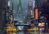 create a cyberpunk futuristic city art