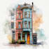 sketch architecture building with watercolor rendering