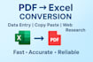 do accurate PDF to excel data entry  copy paste web research