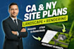 design plot plan, property map, site plan, landscape design and rendering ca, ny