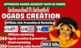 create approved ogads account clickbank setup and affiliate link promotion