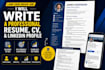 write a professional resume, CV, and linkedin profile
