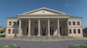 redesign 3d snowy temple,greek revival,pillared facade,historic house,cgi render