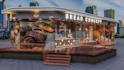 bakery renovation design,storefront exterior,cafe interior,street shop rendering