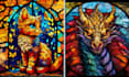 fantasy stained glass character digital painting mosaic illustration art