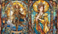 make classic fantasy stained glass art poster mosaic stained glass character art