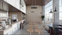 restyle 3d cafeteria interior, luxury seat layout, realistic lighting effect,cgi