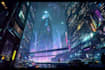 create a cyberpunk futuristic city illustration