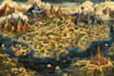 do line art fantasy map illustration