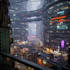 create cinematic sci fi city illustrations