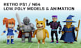 create retro psx, n64, ps1, low poly style, low poly models and animation
