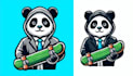 make panda hand skateboard mascot logo design in one day