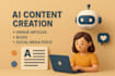 provide ai content creation, unique articles, blogs, and social media posts