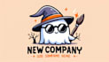 create cute cartoon ghost sunglasses witch hat logo with text with any file