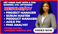 write project management resume, scrum master, agile pm, product manager, pmo cv