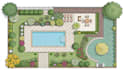 design layout 2d, landscape garden, backyard, pool