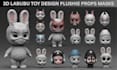 create 3d labubu toy design, plushie props, mask, figures custom accessories