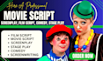 write movie script, comedy script screenplay short film script humor funny jokes