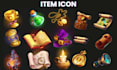 design rpg ability, item icons, potions, weapons and game UI for indie game