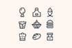 design a 4 simple food and beverage line icons