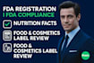 fda registration, fda compliance, nutrition facts, food, cosmetics label review