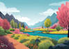 do a stunning flat landscape illustration in a modern style