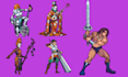 create topdown 2d pixel art animation character design, pixel icons spritesheet