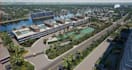 render real estate building, landscape model,mixed use development,garden layout
