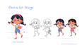 draw character design, orthographic, turnaround and expressions