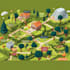 design a detailed isometric map or vector location art