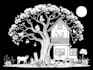 draw black and white outline illustration diagram