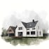 sketch architecture building with watercolor rendering