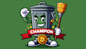 design champion trash can mascot logo with satisfaction guaranteed