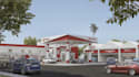 redesign 3d gas station, ev charging station,site plan,drive thru design,render