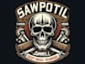 create retro custom skull sawmill logo