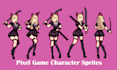 draw 8 bit 16 bit pixel art character design, pixel animation and spritesheet