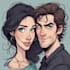 illustrate romantic cute couple portrait