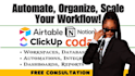setup clickup, notion, airtable coda workspace databases, automation, dashboards