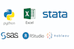 do statistical data analysis in r, python, excel, SAS, stata, tableau, power bi
