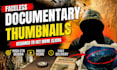 design cinematic faceless youtube thumbnails and documentary thumbnail design