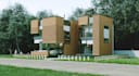 3d architecture, modular apartment, brick house, site plan, multi zone building