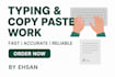 do accurate data entry, copy paste, typing and excel work as your virtual