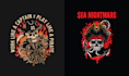 create pirates scary skull with quotes vector logo