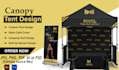 create tent setup including banners table cover and backdrop