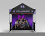 create tent setup including banners table cover and backdrop