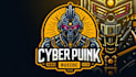 do make cyberpunk robot mascot logo with express delivery